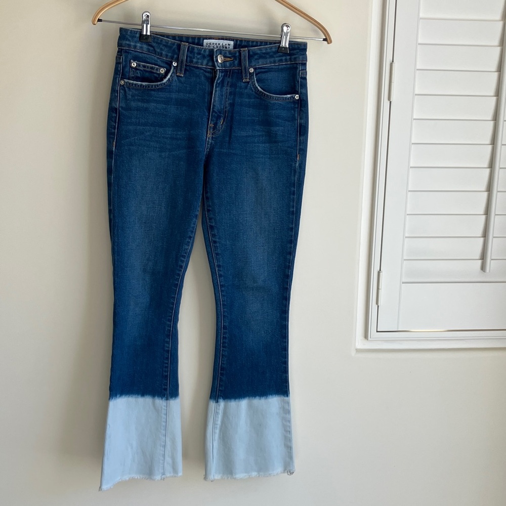DEREK LAM 10 CROSBY DENIM “JANE” MID RISE DARK WASH FLIP FLOP FLARE JEANS SZ 28